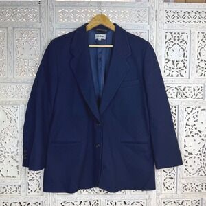 Vintage LL Bean Wool Navy Blue‎ Blazer Womens 12 Preppy Academia Luxury Workwear